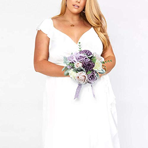 Rinlong 9" Wedding Bouquet for Bride, Pastel Purple Silk Bridal Bouquet - color: 18-light Purple