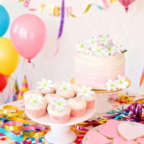 40Pcs Artificial Cherry Blossom Cupcake Toppers Spring Flower Blossoms Cupcake Cherry Flowers Table Decor for Baby Shower Flower Decorations for Wedding Shower Floral Birthday Cake Cupckae Decorations - color: White Cherry