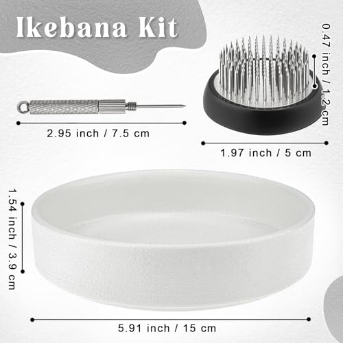 Folmywy Japanese Ikebana Vase Kit Flower Frog Flower Arrangement with 1.97 Inch Kenzan White Ceramic Ikebana Bowl for Home Decor Art Supplies Floral Arrangement Teaching Aids - color: White With 1.97inch Kenzan