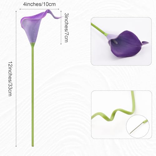 Artificial Calla Lily 12Pcs Purple Real Touch Faux Flowers for Wedding Bouquet, Bride Bridal Shower, Spring Home Kitchen Table Decor, Fake Lilies for Centerpieces, Party Decorations - color: Purple