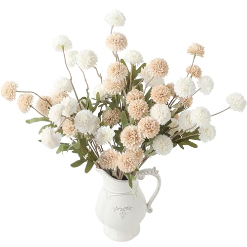 Floroom 9pcs Beige Ivory Mix Faux Silk Mums Artificial Flowers, Bulk Fake Small Mini Chrysanthemums with Stems for DIY Wedding Centerpieces Floral Arrangements Vase Fillers Home Decorations - color: Beige & Ivory, size: 9pcs