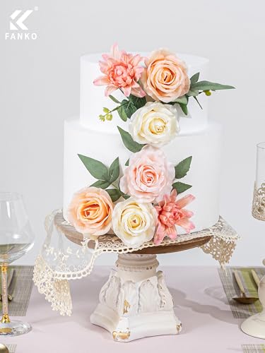 FANKO Artificial Flowers for DIY, Cream Peach Blush Pink Faux Flowers Bouquet, Fake Rose Silk Flowers for Vase, Home Decor, Garland, Wedding, Birthday, Party, Romantic Celebration - color: Pink Yellow Gream