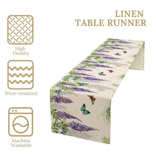 Butterfly Table Runner,Purple Watercolor Floral Plants Seasonal Decor Table Runner for Holiday Kitchen Living Room Home Party Decoration 13x36 Inch - color: Butterfly-7, size: 13x36in