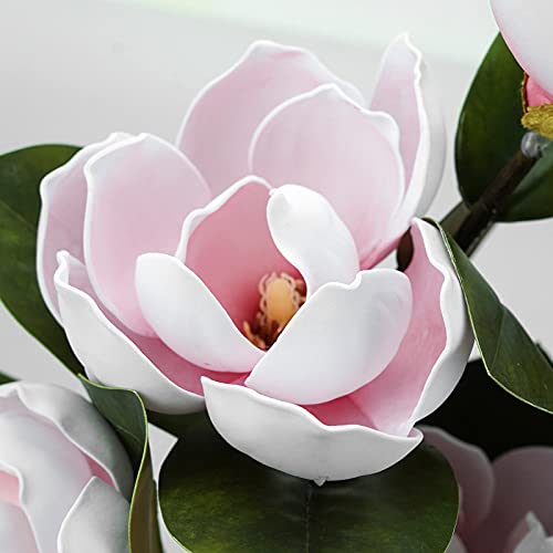 MINYULUA 3Pcs Artificial Magnolia Flowers, 29.5" Long Pink Magnolia Stem Flower, Faux Wedding Flower Bouquet Vase Floral Arrangement for Table Centerpiece Wedding Holidays Party Home Decor - color: Pink