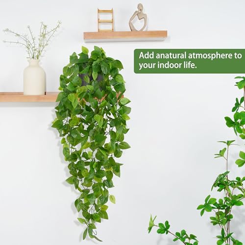 Waipfaru Fake Hanging Plants, 2pcs Artificial Potted Plant, Faux Ivy Pothos Vines Greenery for Wall Home Bedroom Living Room Aesthetic Kitchen Office Aesthetic Kitchen Indoor Outdoor Decor - color: Epipremnum Aureum, size: 2Pcs Plants with Pot
