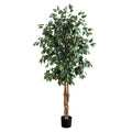 Nearly Natural 5ft Artificial Ficus Tree, Triple Trunk Faux Greenery with Natural Wood Trunks for Indoor Home Decor, with Black Nursery Pot - size: 5ft, style: Tree in Pot