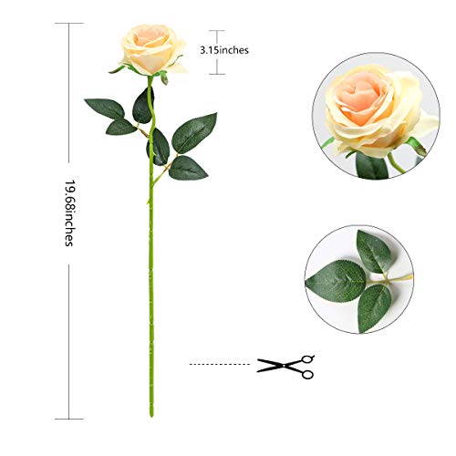 Tifuly Champagne Roses Artificial Flowers - 12 pcs Realistic Single Long Stem Fake Silk Roses Bouquet for Party Home Wedding Centerpiece Office DIY Decor - color: Gradient Champagne