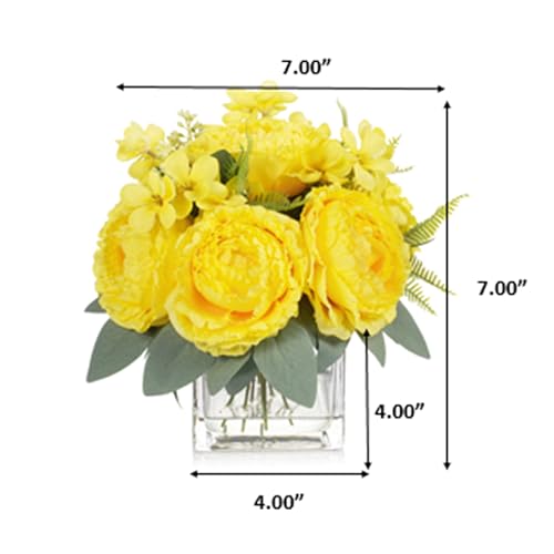 ENOVA FLORAL Artificial Flower Arrangement with Vase,Mixed Artificial Silk Peony Flower in Vase for Decoration Home Office, Wedding Centerpiece (Yellow) - color: Yellow
