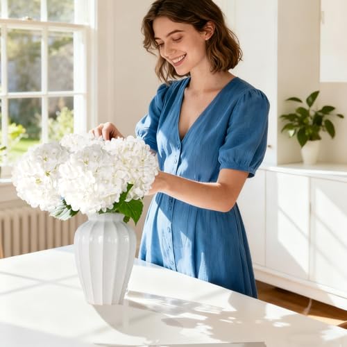 20" 4Pcs White Faux Hydrangea Flowers Real Touch Fake Hydrangeas Bouquet Hydrangea Artificial Flowers with Leaves Stems for Centerpiece Arrangements Wedding Party Home Décor - color: White