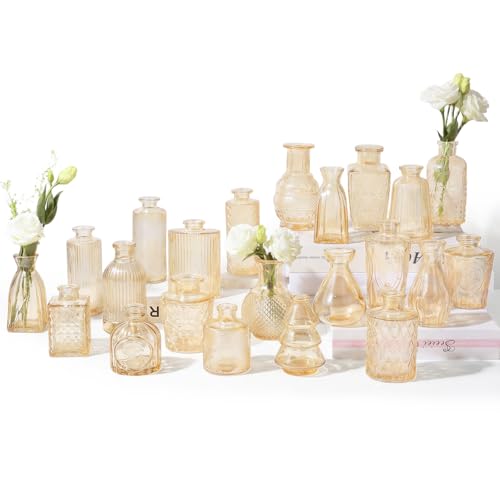 RUCKAE Glass Bud Vases Mini Flower Vase Small Vintage Vases for Centerpiece Table Wedding Decorations Home Decor Party(Gold 22 Pack) - style: Gold 22 Pack