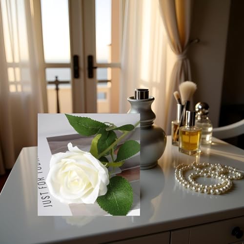 2Pcs White Artificial Silk Roses Long Single Stem Artificial Roses for Home Decor Table Centerpiece Arrangement Valentine's Day Gift (19.68in Tall)