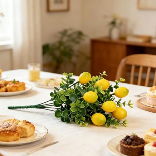12 Pcs Artificial Lemon Branches Artificial Fruit Lemon Tree Greenery Decoration Faux Lemons Picks for Farmhouse Kitchen Home Table Decor Stem Fruits for Home Spring Summer Decor - color: Yellow-2