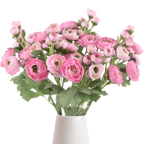 5PCS Pink Ranunculus Artificial Flowers Faux Silk Peonies Flowers with Real Touch Stems 21.65" Fake Flower Bulk for Bridal Bouquet Home Wedding Table Centerpieces Arrangements Decor (Pink) - color: Pink