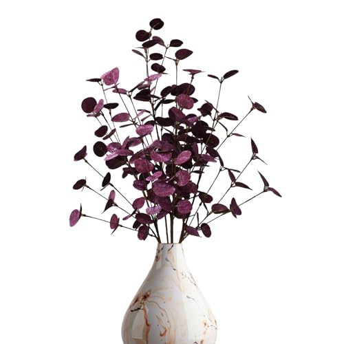 4PCS 24" Purple Artificial Eucalyptus Stems – Metallic Faux Eucalyptus Leaves for Halloween Decor, Fall Vase Arrangement & Christmas Home Decoration - color: Purple