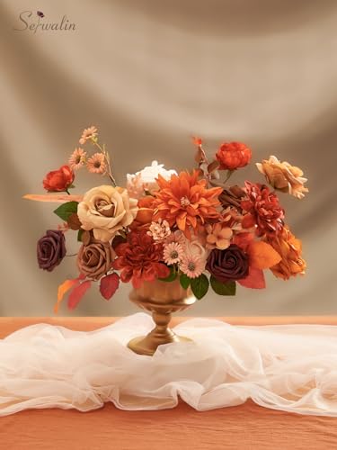 Serwalin Fall Flowers Artificial Flowers Burnt Orange Fake Cake Flowers for DIY Wedding Bridal Bouquet Centerpieces Floral Arrangement Fall Decor Baby Shower Home Decor - color: A Burning Orange, size: 1 Box