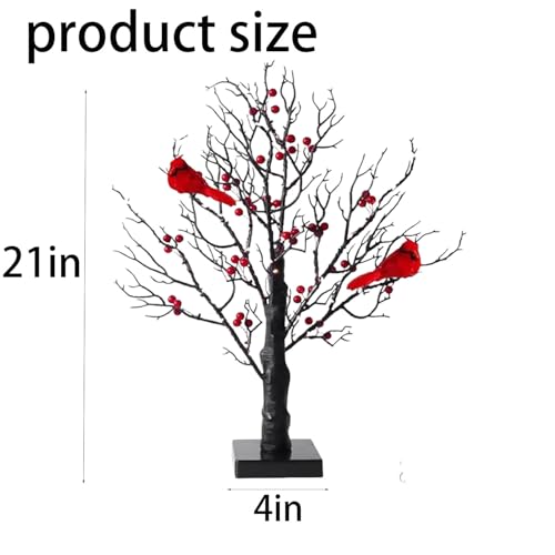 Cardinal Red Berries Tree Table Decoration Light for Tabletop Centerpiece Christmas Decorations, LED Warm Light Up Christmas Tree LED Fairy Spirit Tree Lamp with 3 AA Battery & USB Plug - style: Red Bird Tree Lamp