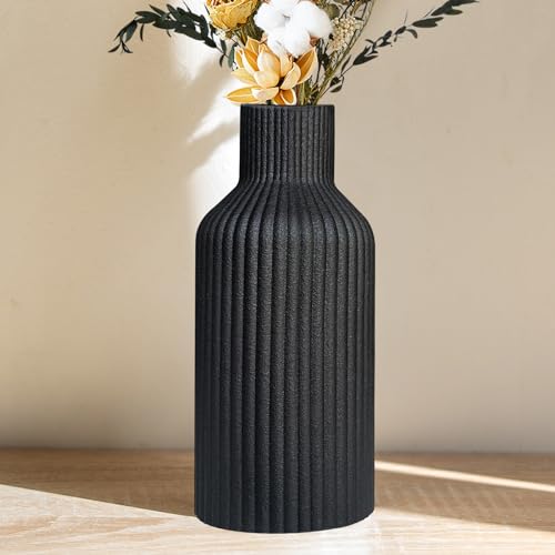 Black Ceramic Flower Vase, Minimalist Modern Home Decor, Matte Finish Pampas Grass Vase for Table, Fireplace, Shelf, Mantel, Entryway and Centerpieces (10in) - color: Black, size: 10in
