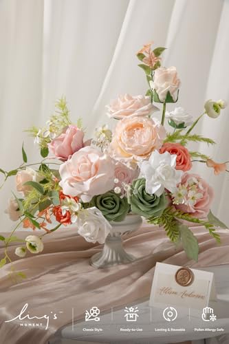 Ling's moment Fake Flowers Box, Faux Artificial Greenery Stems Foam Roses Gardenia Silk Peony Ranunculus Fabic Flower for Centerpieces Bouquet Wedding Vase Decorations, Garden Blush, Grand Combo - color: Pk-garden Blush, size: Grand