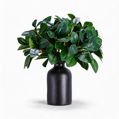 12 Inch Artificial Plant Indoor,Small Fake Plants Eucalyptus Stems With Vase,Faux Greenery In Pot For Farmhouse Home Decor,Bathroom Living Room Kitchen Office Coffee Table Centerpiece (Black) - color: Black
