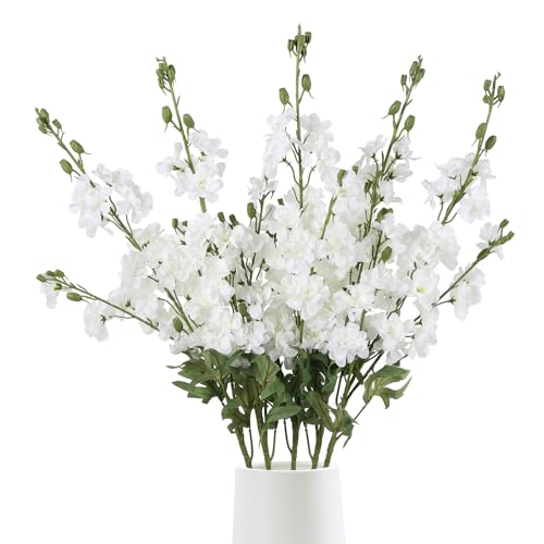 White Delphinium Artificial Flowers 5 PCS, 38.5" Tall Flowers for Floor Vase White Delphinium Realistic Artificial Snapdragon for Wedding Centerpiece for Table Home Decor Indoor - color: White