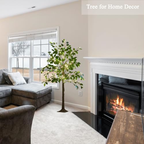 Hairui Artificial Ficus Silk Tree Lights 4FT 140LED Fairy Lights, Faux Plant Tree with Lights for Home Room Spring Summer Decoration Inside - style: 4FT Ficus Silk Tree
