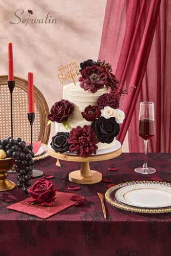 Serwalin Artificial Burgundy Black Flowers, Red Roses Silk Flowers for DIY Wedding Bridal Bouquets, Fake Halloween Black Flowers for Table Centerpieces Baby Shower Birthday Party Home Decorations - color: A Black Burgundy, size: 1 Box