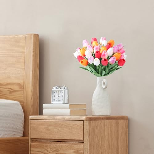 SITUMEIZI Fake Flowers Tulips Artificial PU Flower 15pcs Real Touch 14" for Spring Easter Home Kitchen Wedding Bouquet Bulk Mother's Gift Day Decorations(Multicolor,5-3) - color: Sunset Red,rose Red#,red,light Purple,white