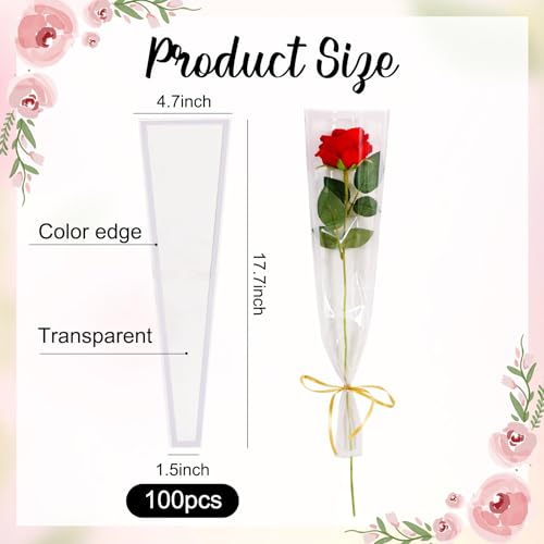 BEISHIDA 100 Pcs Single Rose Sleeve Bouquet Bags Kraft Paper Flower Bouquet Wrapping Paper Clear Single Flower Sleeve Rose Packaging For Mother's Day,Wedding,Valentine's Day(15.7 X 4.7in-White) - color: single-white