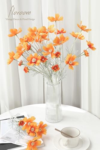Floroom 5 Pcs Artificial Flowers Burnt Orange Fake Cosmos Faux Silk Flower for Indoor Home Decor, Party Arrangements, Wedding Bouquets, Floral Table Centerpieces, and Decorations - color: Burnt Orange