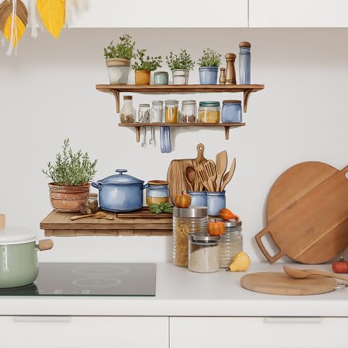 Kitchen Wall Stickers Peel and Stick Dining Room Wall Decals Removable Vinyl Waterproof Kitchen Utensils Wall Decor for Home Office School Kitchen Dining Room Coffee Shop - style: Kitchen Utensils