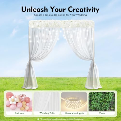 1-Meter Flower Arrangement, Decorative Artificial Flower Row Greenery Garland Silk Floral Panel for Party Wedding Background Decor White