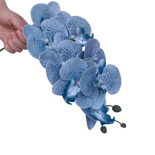 FagusHome 32 Inch Artificial Phalaenopsis Flowers 6 Pcs Artificial Orchid Flowers Stem Plants for Home Décor (Blue Piebald), FH1000143 - color: Blue Piebald