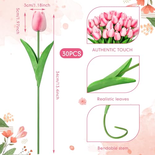 Lyrow 30 Pcs Tulips Artificial Bouquet Flowers Faux Tulips for Home Kitchen Wedding Decorations,Gift Idea for Easter Decor Mother's Day Birthdays(Rose Red) - color: Rose Red