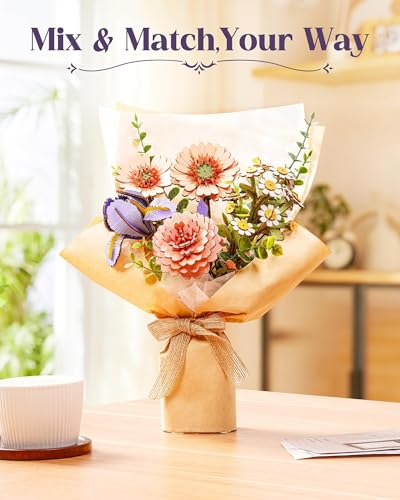 3D Flower Wooden Puzzles for Adults-Purple Iris, DIY Wooden Flowers Model Kit Building Set Crafts Birthday Gifts, Artificial Botanical Collection Creative Gift Ideas/Housewarming Display(73PCS) - style: TW - Purple Iris