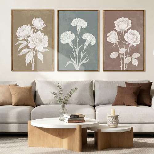 BINCUE Boho Floral Wall Painting Framed Botanical Wall Art Decor Flower Print Flower Artwork Floral Art Prints Flowers Pictures for Living Room Bedroom Dining Room Farmhouse 16x24 Inch Set of 3 Gift - color: Boho Neutral Floral, size: 24"L x 16"W