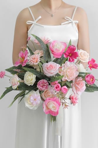 YYHUAWU Artificial Flowers Combo Set Fake Flower Leaf Box with Stems for DIY Wedding Bouquets Centerpieces Flower Arrangements Decorations Baby Shower Party Home Decorations White Pink - color: Blush Pink