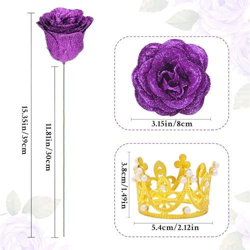 Waipfaru Purple Glitter Roses Bouquet, DIY Flowers Bouquet, Birthday Gifts for Women Mom Grandma Wife Girlfriend, 24 Pcs Fake Rose for Valentines, Mothers Day, Anniversary, Graduation Gifts - color: Purple, size: 24pcs