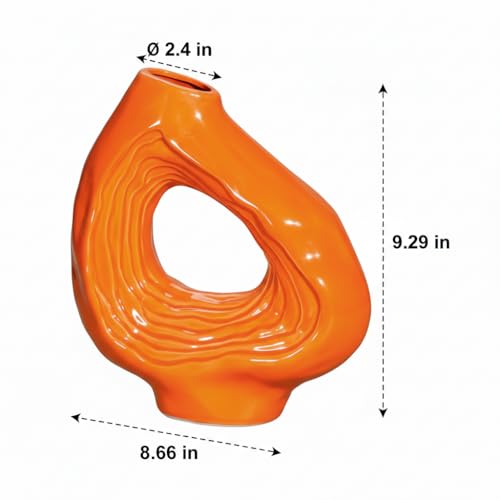Sunddo Ceramic Flower Vase for Decor, 9 Inch Orange Donut Vase, Boho Modern Decorative Vases for Home Decor, Living Room, Dining Table, Console, Office Bedroom Shelf Decoration - color: Orange, size: 9 inch