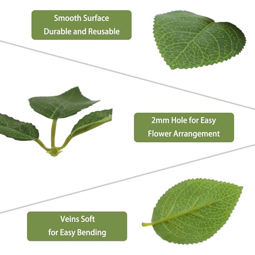 100 Pcs Artificial Flowers Green Leaf Bulk Faux Greenery Silk Fake Rose Leaves Bouquet Garland Wreath Floral Arrangement Supplie DIY Craft (1 Stem with 3 Medium-Leaf Green) - color: 09. 1 Stem With 3 Medium-leaf Green