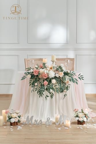 TINGE TIME Artificial Sweetheart Flower Swag with Table Cloth and Table Runner, Pack of 3 Floral Arrangement for Wedding Sweetheart Table Centerpiece Decoration (Dusty Rose & Champange) - color: Dusty Rose & Champange