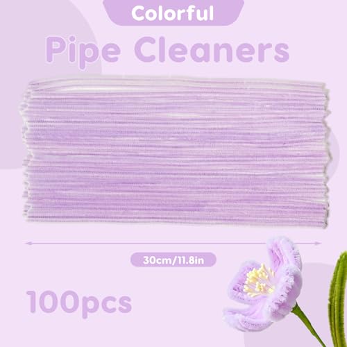 100 Pcs Solid Color Pipe Cleaners, 12 Inch 6mm Single Color Chenille Stems, Fuzzy Flexible Craft Pipe Cleaners, Bulk Art DIY Supplies , Flower Making, Holiday Decor & Handmade Projects (Taro Purple) - color: Taro Purple