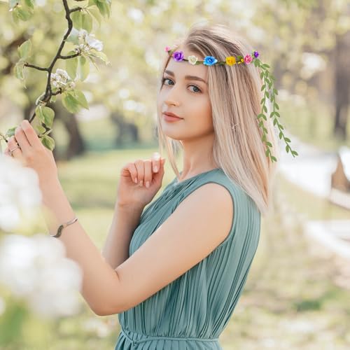 HONLYNE Assorted Colored Flower Crown, Wreath Headband Floral Headpiece Party Festivals, Garland Multicolor Headbands - color: 16 PCS