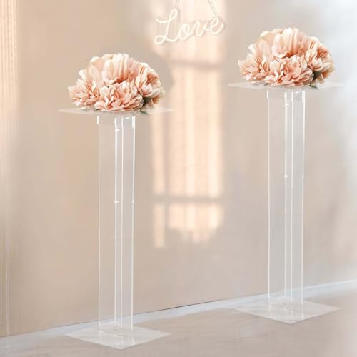 Efavormart 46" Heavy Duty Acrylic Wedding Display Stand with Square Bases, Clear Plexiglass Flower Pedestal Stand - 10mm Thick Plate - size: 46"