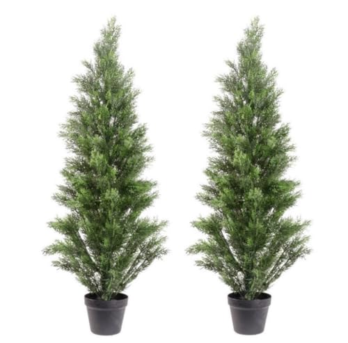 Set of 2 UV-Resistant Artificial Cedar Trees - Pre-Potted Faux Plants for Indoor and Outdoor Decor (3ft)