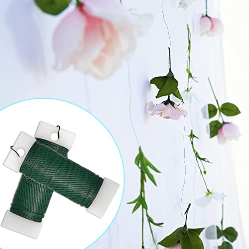 Scartink 4 Pack 120 Yards 22 Gauge Floral Wire Flexible Paddle Wire Florist Green Wire for Crafts,Wreaths,Christmas Tree,Garland and Floral Flower Arrangements