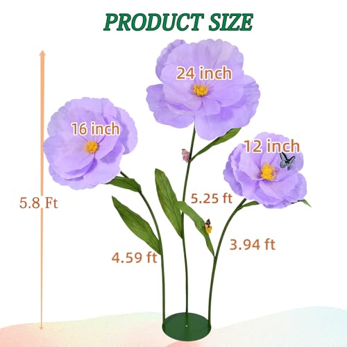 5.8 Ft Giant Artificial Flowers,Large Paper Flower,Huge Poppy Flowers Decoration for Wedding,Hotel,Office,Window Display and Home Farmhouse Decor(Purple) - color: Purple