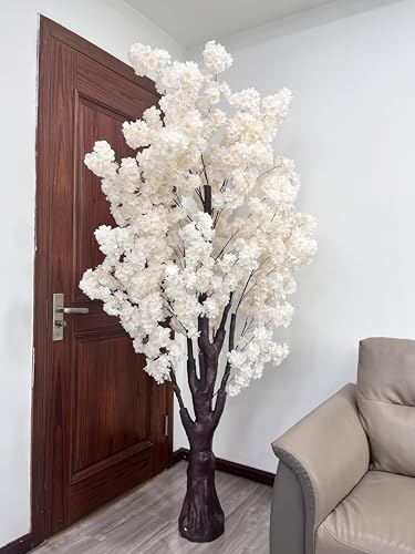 Artificial Cherry Blossom Trees Faux Cherry Blossom Tree White Tree for Office Home Wedding Office Living Room House Indoor Outdoor Decor（6.5ft/2m, Champagne） - color: Champagne