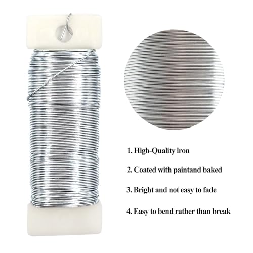 26 Gauge Silver Metal Floral Wire, 38 Yards/35 Meters,for Christmas Wreaths,Tree Decoration,Flower Arrangement,Craft Wire,Flower Wire,Garden Wires,Flowers Bouquet Accessories,Jewelry Wires DIY - size: 26Gauge-Silver-1P/38Yards