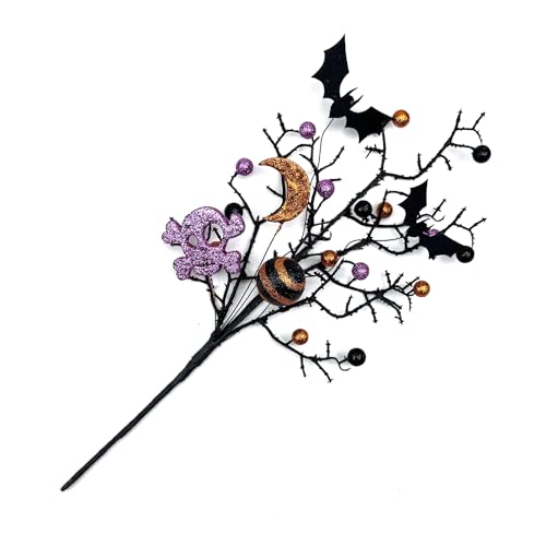 3 Pack Artificial Halloween Floral Picks Purple Orange Black Berry Stems Halloween Tree Branches with Glitter Ball for Halloween Party Flower Arrangement Centerpieces (Black) - color: Black
