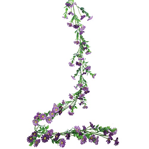 CISDUEO Silk Daisy Flower Garland - Purple Artificial Flower Vine, Hanging Ivy Garland for Wall, Party, Wedding Arch, Floral Decor, Home Indoor/Outdoor Ceremony - color: Purple